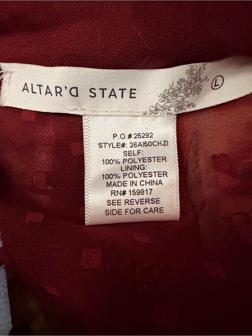 Altar'd State Wine Red Swiss Dot Long Sleeve Tiered Dress - Picture 7 of 7